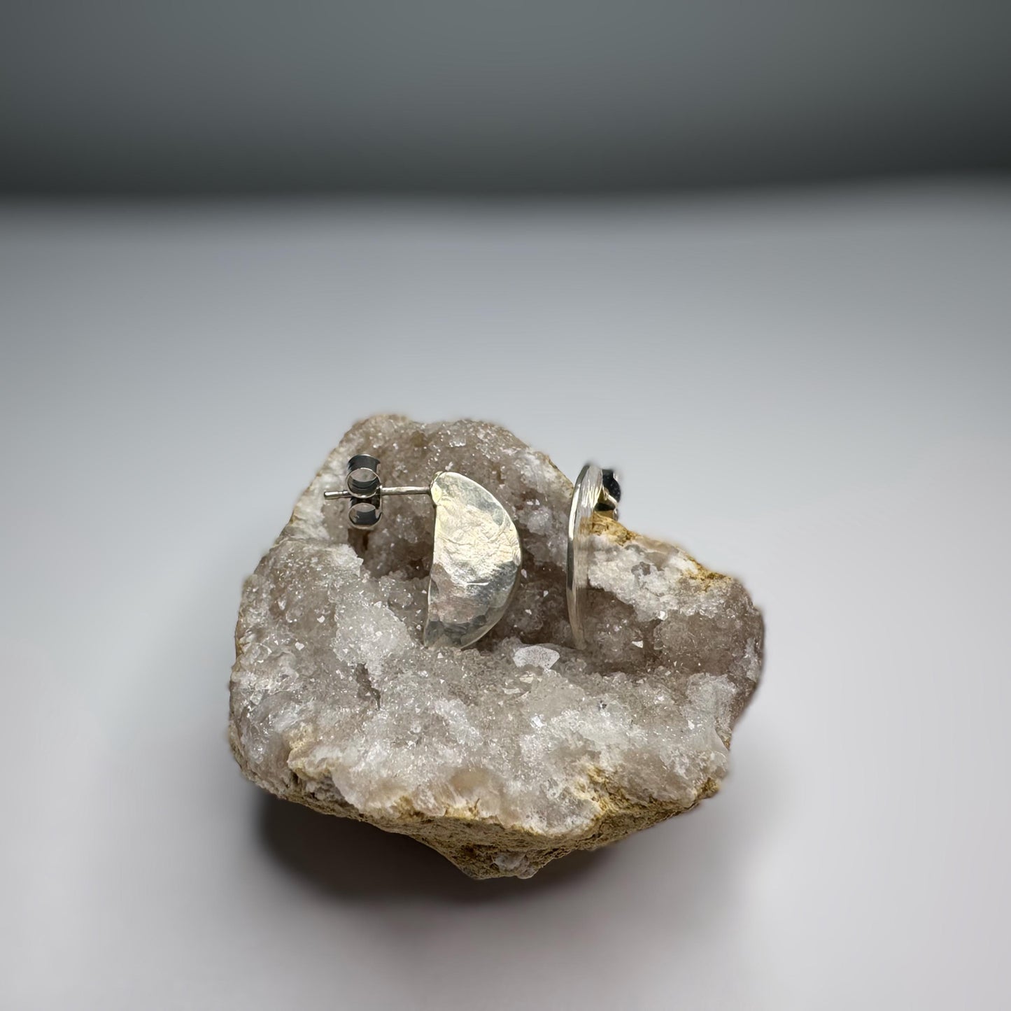 Hammered Sterling Silver Half-Moon Stud Earrings | Minimalist Jewellery