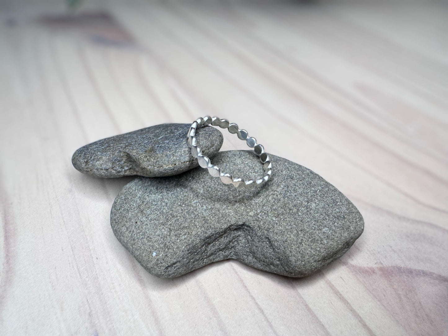 Sterling Silver Beaded Stacking Ring: Minimalist Handmade Jewelry