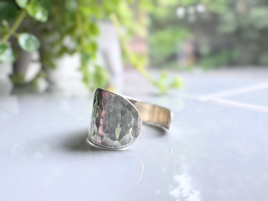 Handmade Hammered Recycled Sterling Silver Cuff Ring