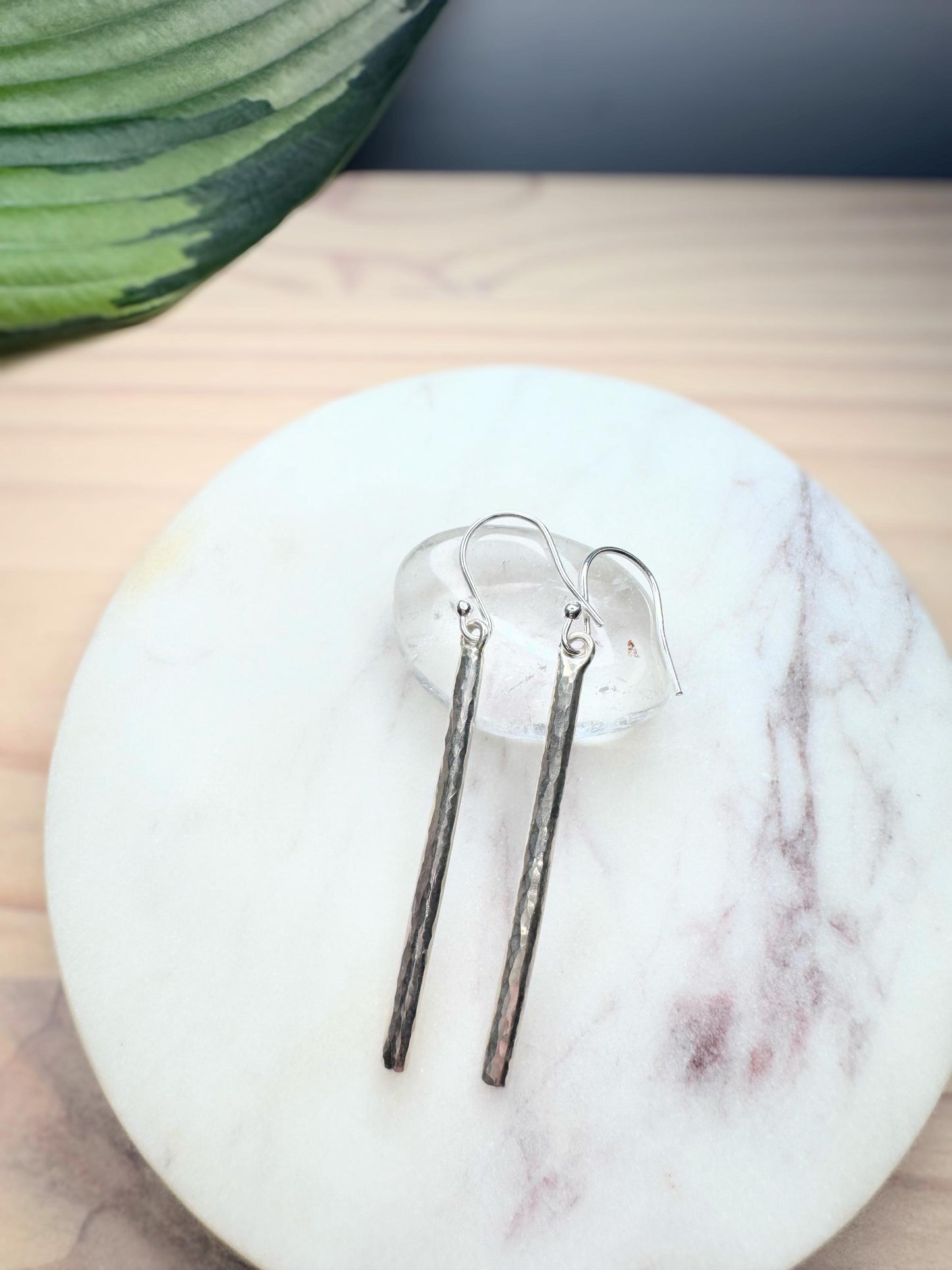 Hammered Sterling Silver Bar Earrings | Minimalist Dangle Earrings