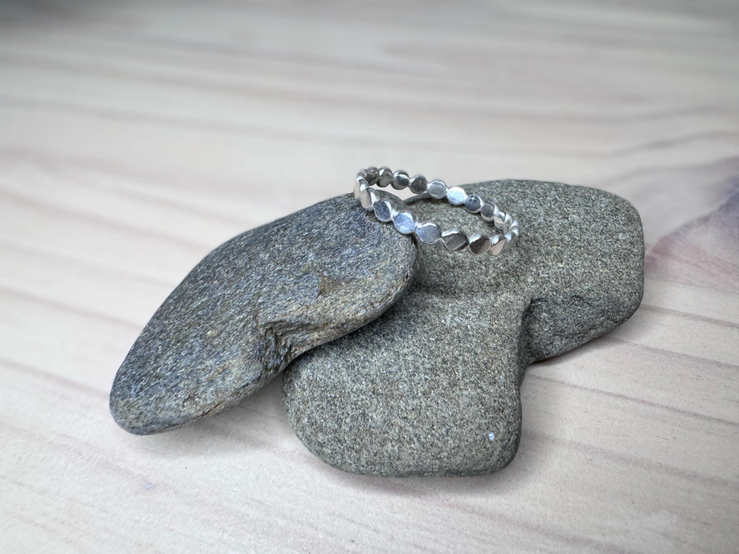 Sterling Silver Beaded Stacking Ring: Minimalist Handmade Jewelry