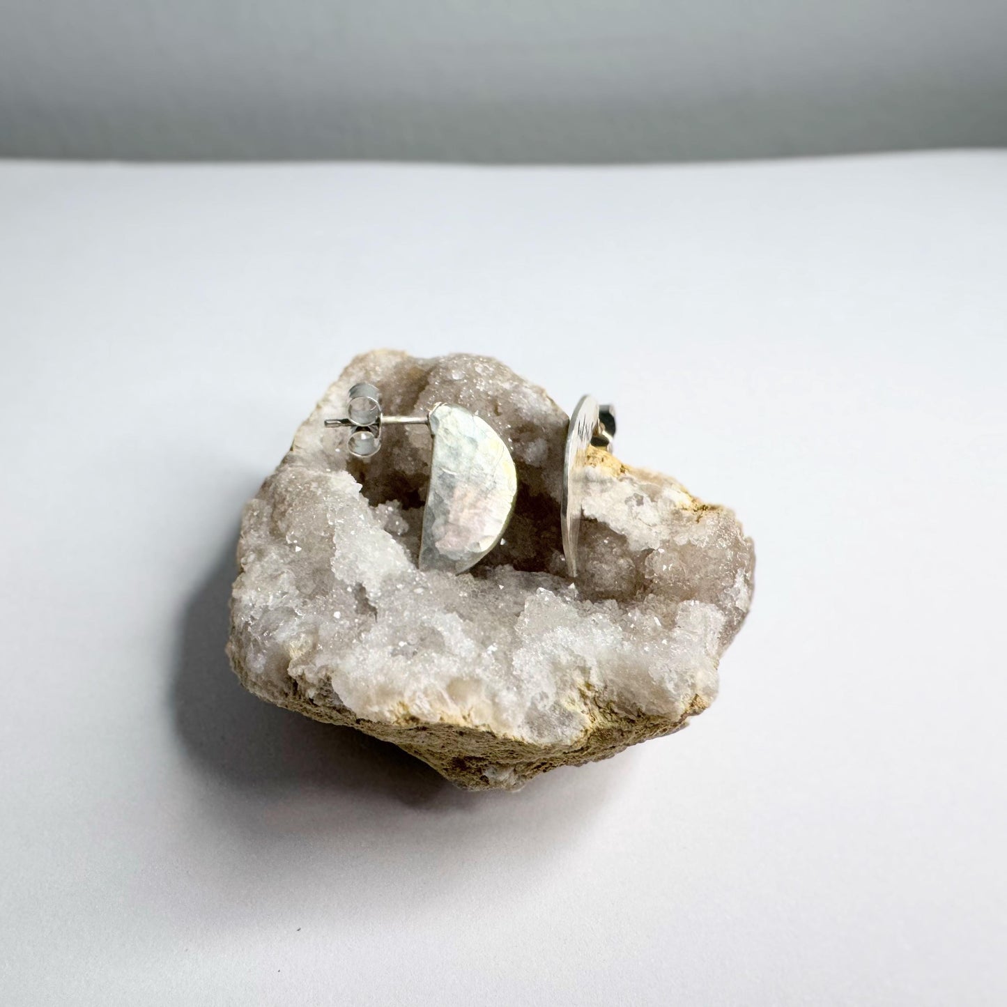 Hammered Sterling Silver Half-Moon Stud Earrings | Minimalist Jewellery