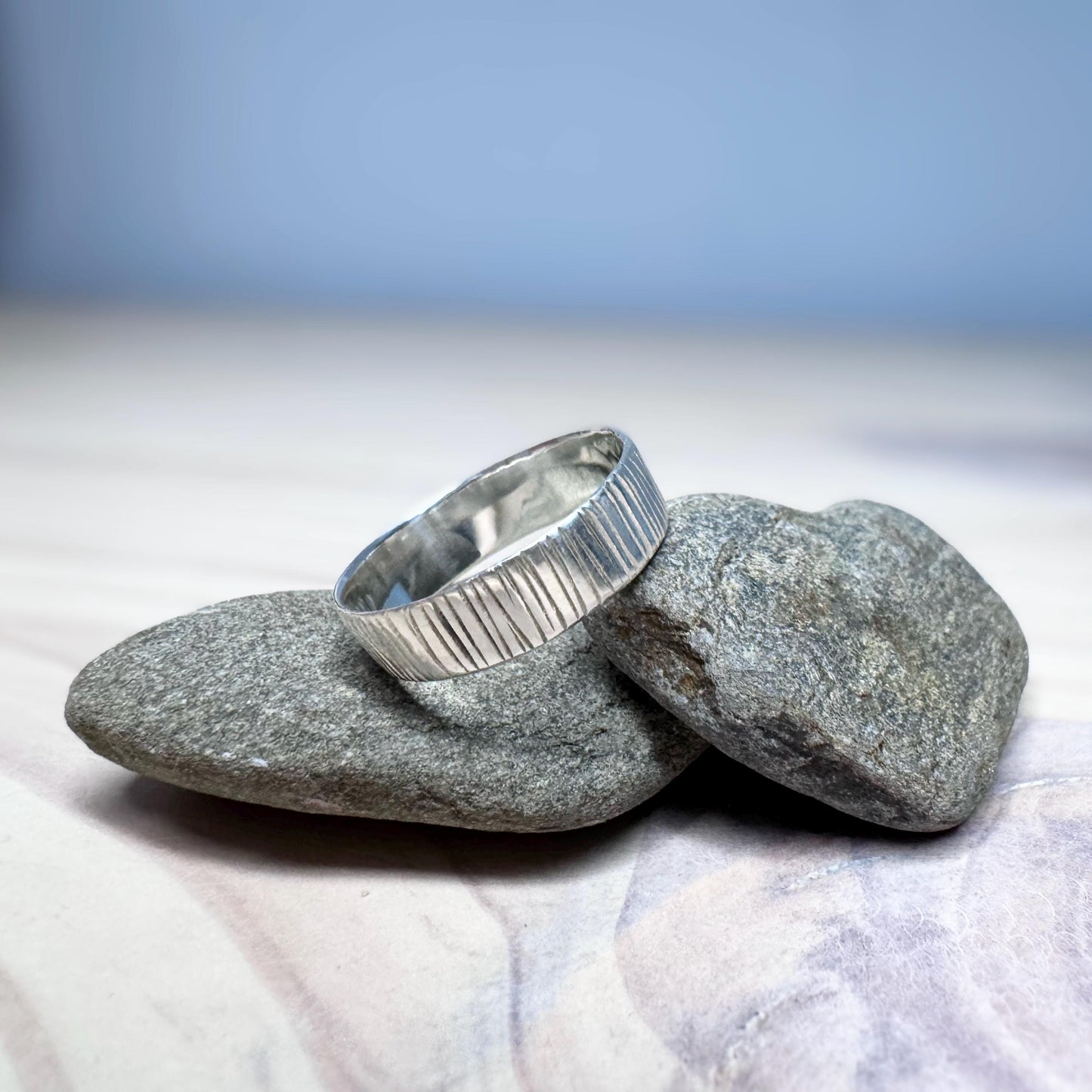 Handmade Rustic Bark Textured Ring | Sterling Silver Nature-Inspired Band