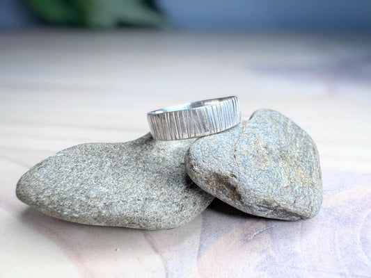 Handmade Rustic Bark Textured Ring | Sterling Silver Nature-Inspired Band
