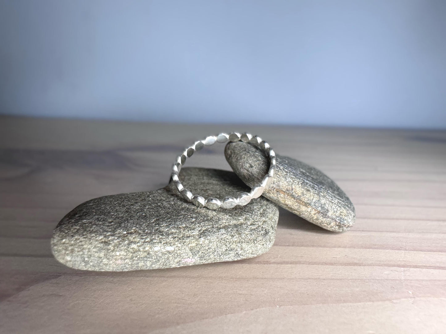 Sterling Silver Beaded Stacking Ring: Minimalist Handmade Jewelry