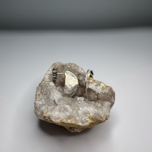 Hammered Sterling Silver Half-Moon Stud Earrings | Minimalist Jewellery