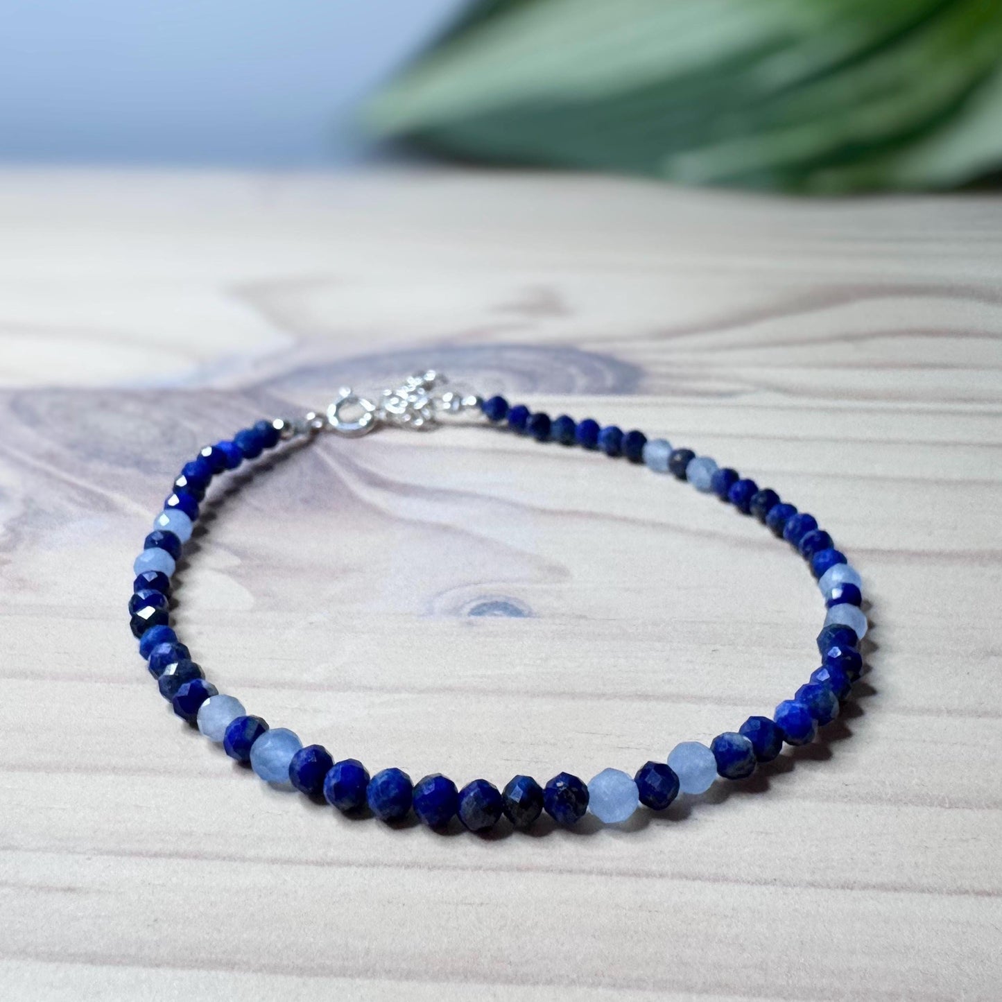 Lapis Lazuli and Aquamarine Beaded Bracelet