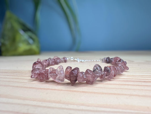 Strawberry Quartz Chip Beaded Bracelet | Crystal Jewellery