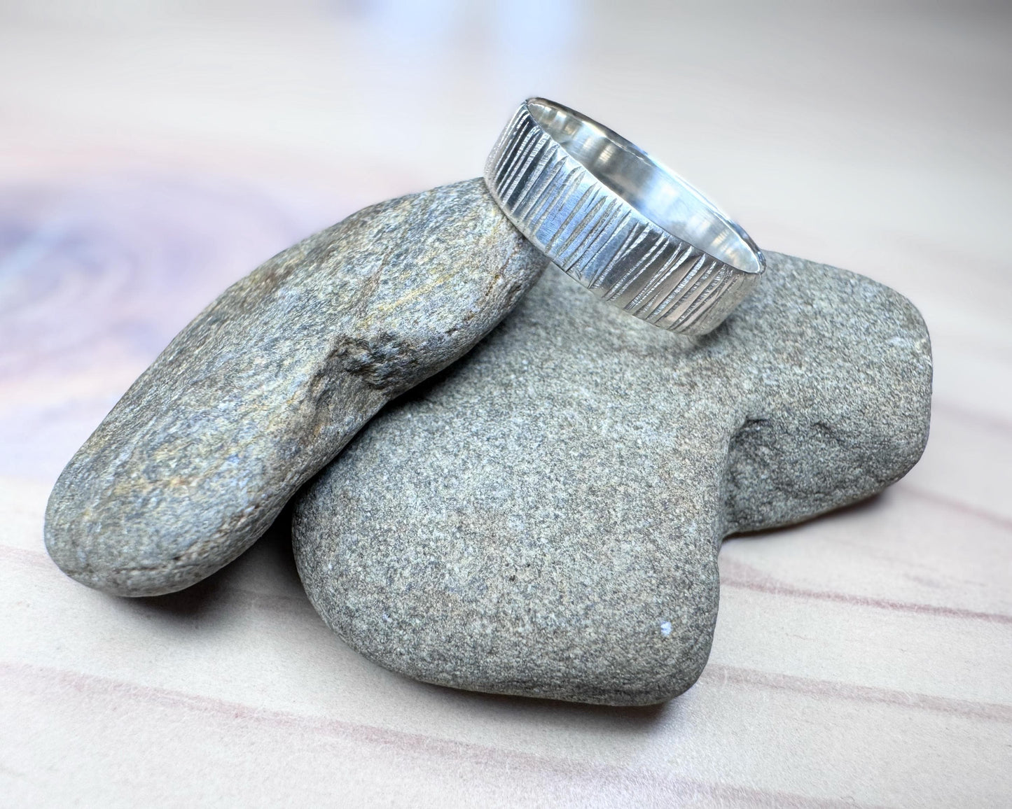 Handmade Rustic Bark Textured Ring | Sterling Silver Nature-Inspired Band