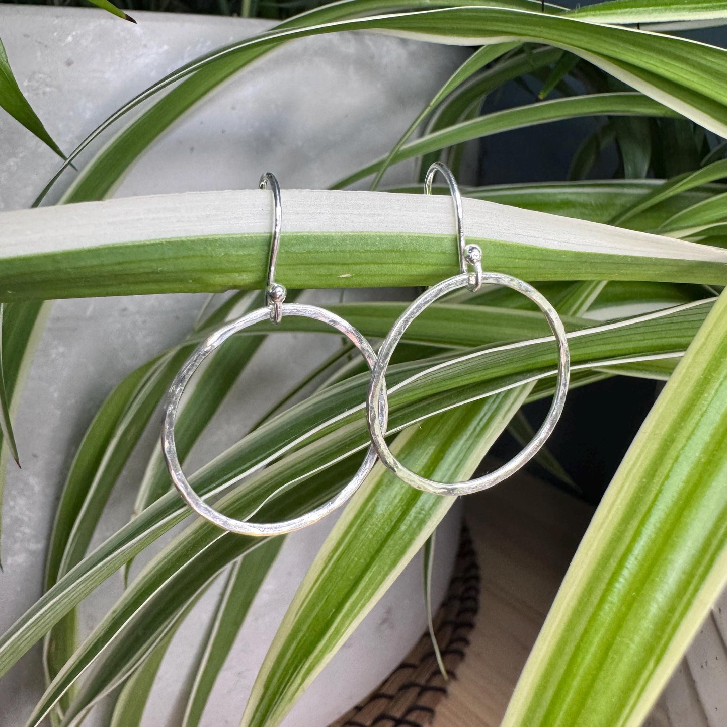 Handmade Sterling Silver Dangle Hoop Earrings | Minimalist, Lightweight
