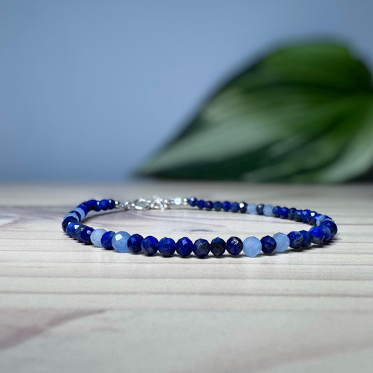 Lapis Lazuli and Aquamarine Beaded Bracelet