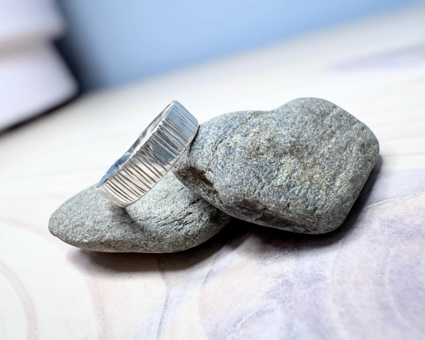 Handmade Rustic Bark Textured Ring | Sterling Silver Nature-Inspired Band
