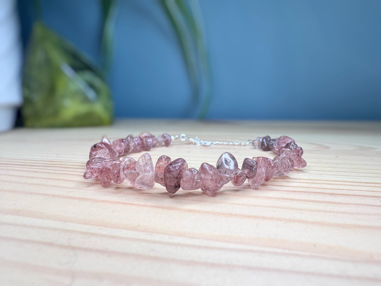 Strawberry Quartz Chip Beaded Bracelet | Crystal Jewellery