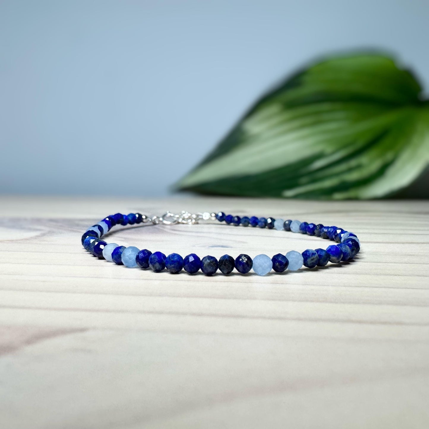 Lapis Lazuli and Aquamarine Beaded Bracelet